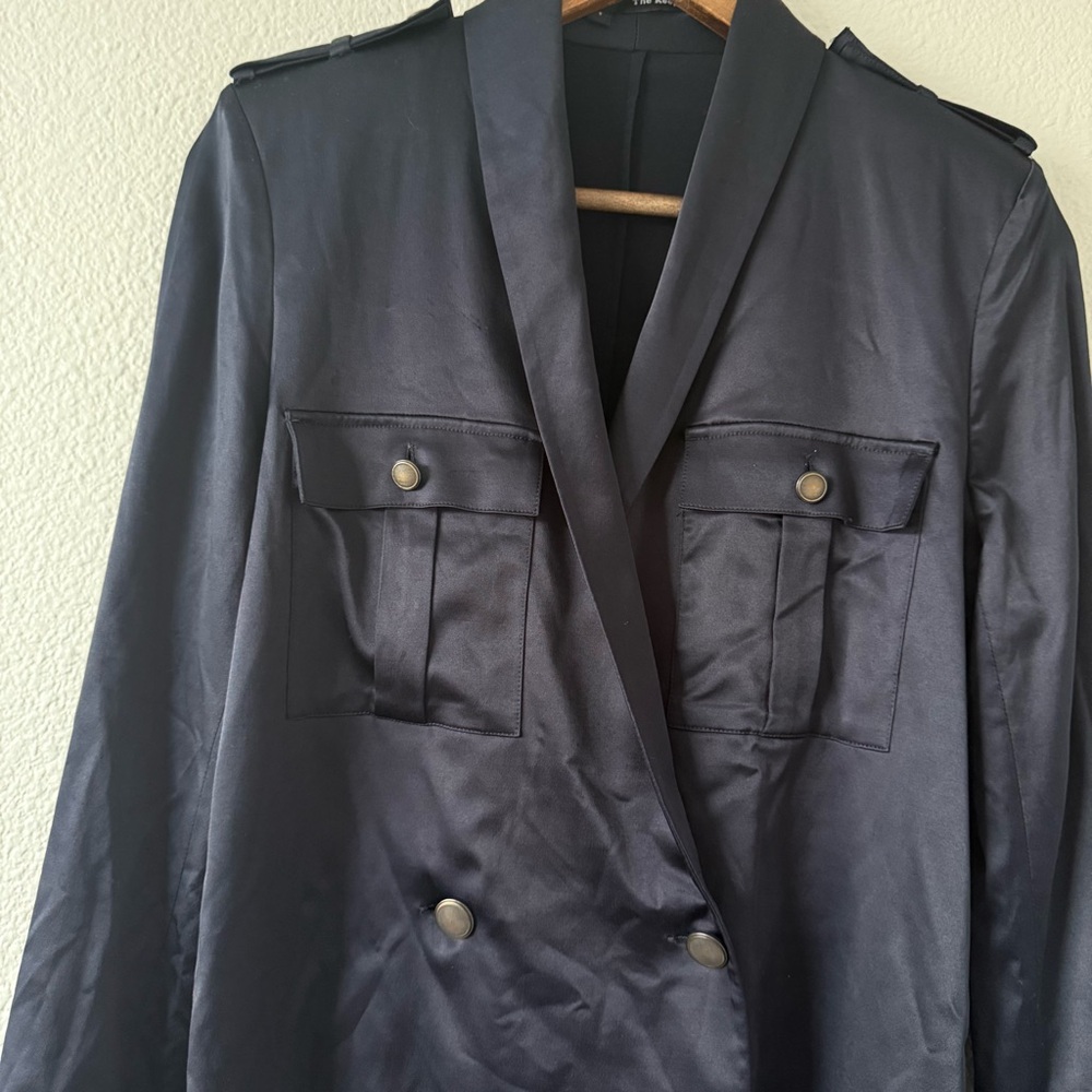 The Kooples Womens Navy Blue Military Satin Double‎ breasted Blazer 2 - Picture 5 of 16
